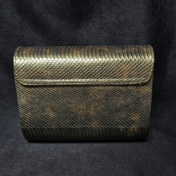 Vintage Ande Brown / Gold Faux Snakeskin & Gold Trim Crossbody Purse Magnetic - Picture 3 of 13